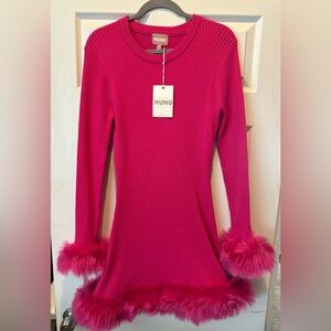 Faux fur bodycon mini dress